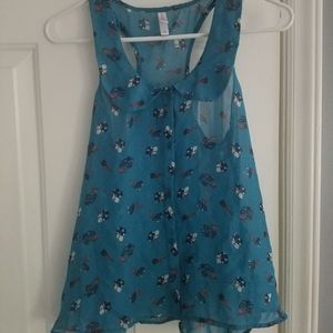 Sheer Racer Back Floral Tank with Peterpan